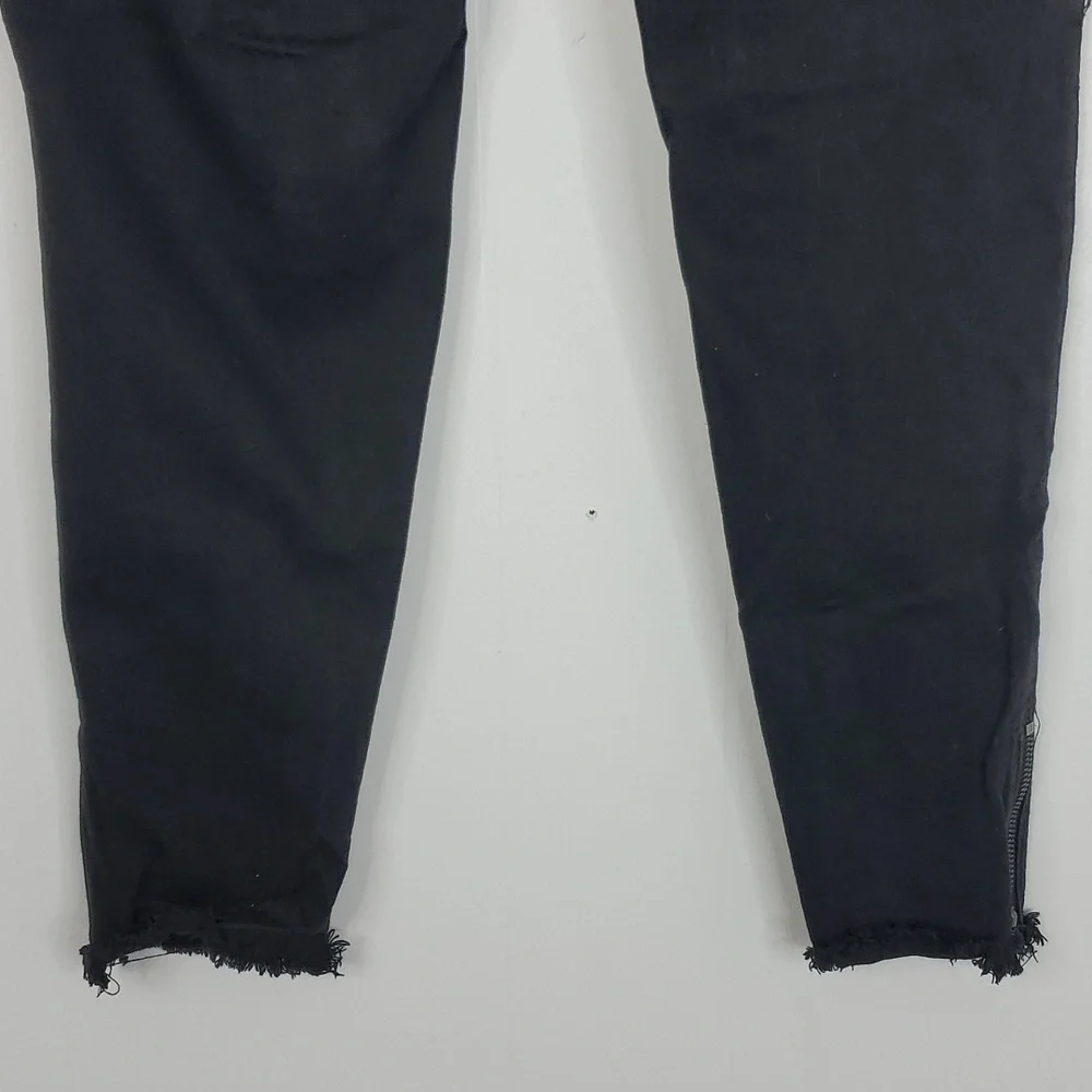 Kancan Super Skinny Jeans Mid Rise Zip Ankle Raw Hem Black Stretch Womens 25